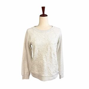 J. Crew Raised Texture Floral Embroidered Crew Sweatshirt Oatmeal Size S #1763